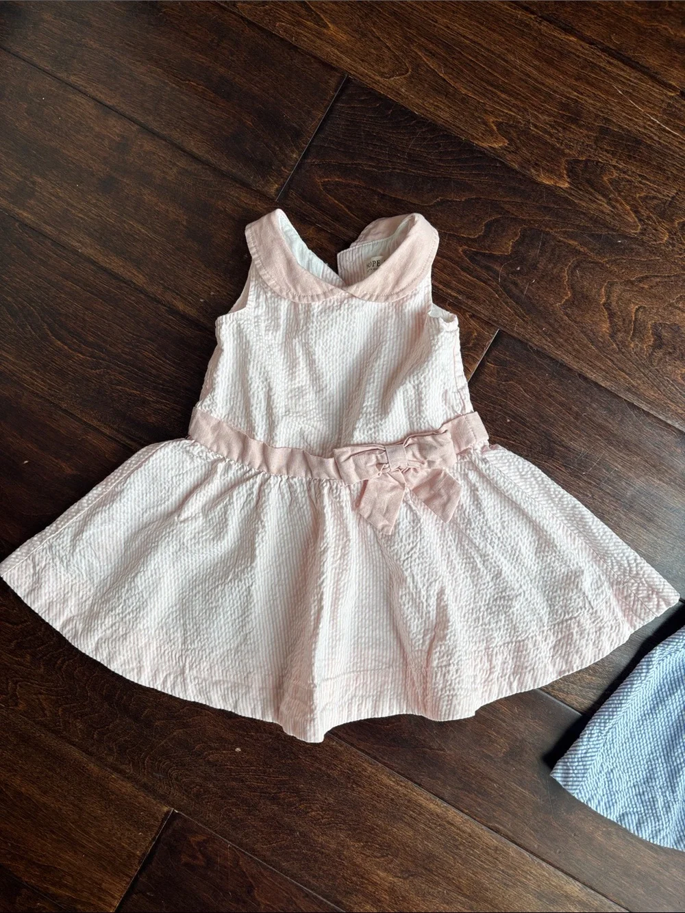 Girls Pink Seersucker Party Dress with Bow Accent